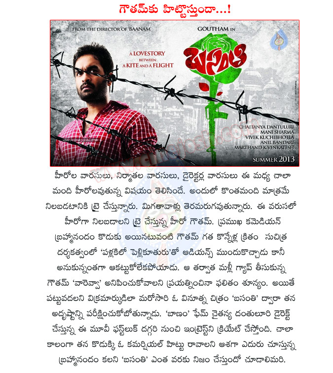 brahmanandam son gowtham,brahmanandam dream,basanthi movie details,brahmanandam son gowtham basanthi movie,gautham movie basanthi,pallakilo pellikooturu movie,basanthi movie,banam movie director,chaitanya dantuluri  brahmanandam son gowtham, brahmanandam dream, basanthi movie details, brahmanandam son gowtham basanthi movie, gautham movie basanthi, pallakilo pellikooturu movie, basanthi movie, banam movie director, chaitanya dantuluri